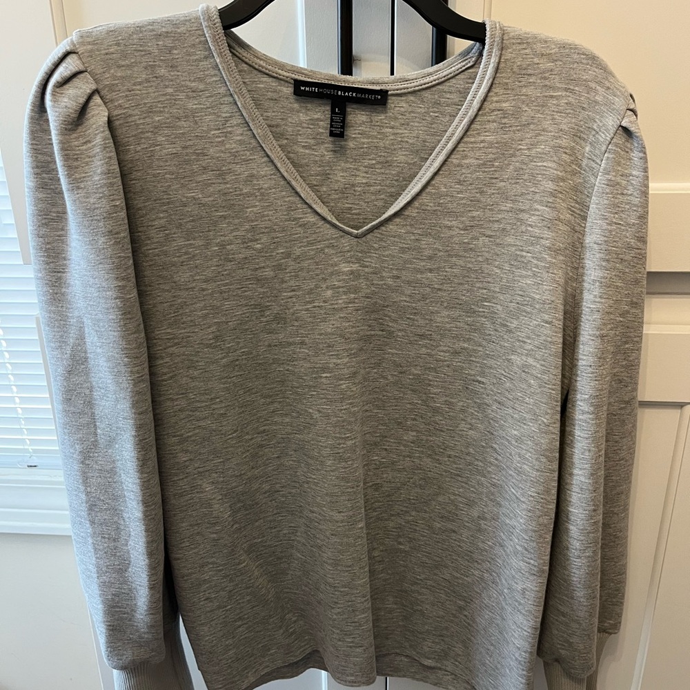 White House Black Market Light Gray V-Neck Sweater